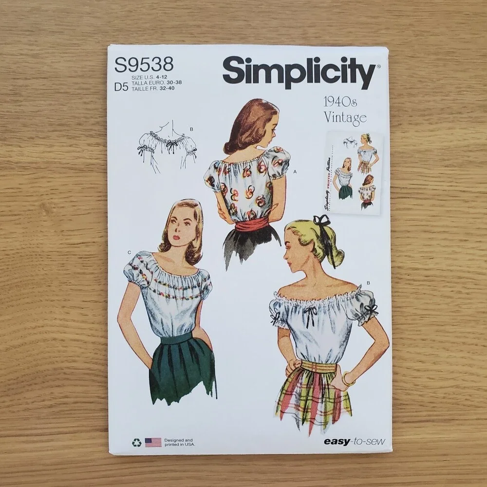 NEW Simplicity Vintage 1940's Blouse Sewing Pattern